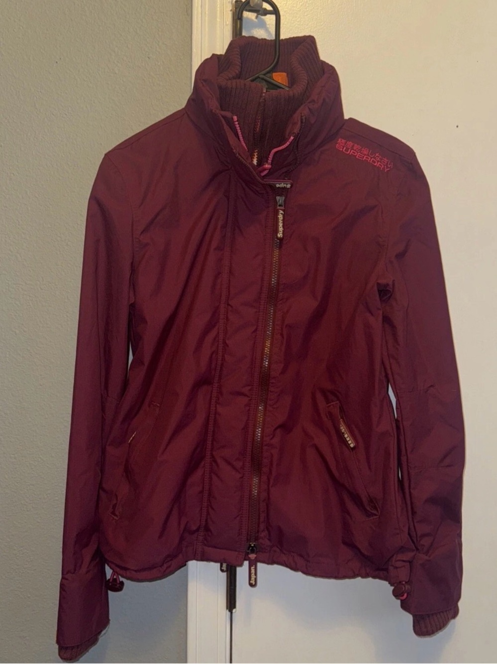 Superdry Japan The Wind Cheater Jacket Size Medium Burgundy 3-zip J2